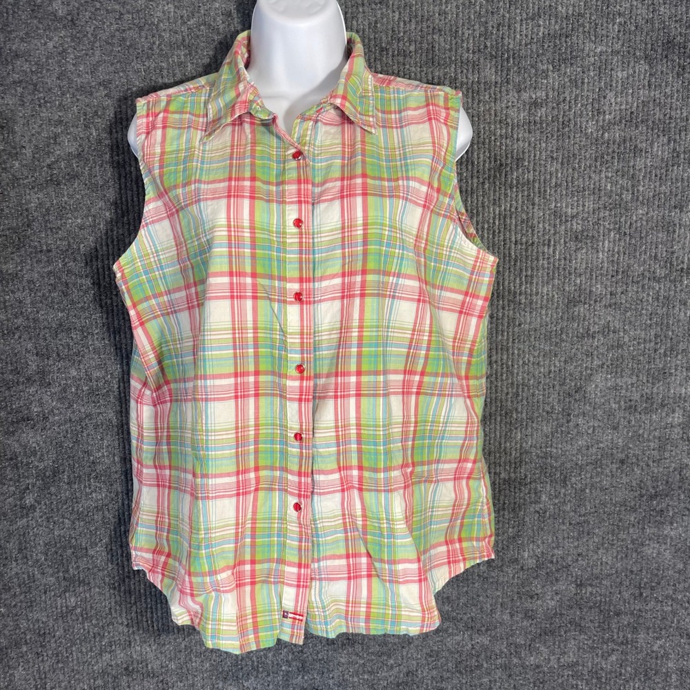 VTG Wrangler Blues XL‎ Multi Plaid Western Cowgirl Sleeveless Pearl Snap Top